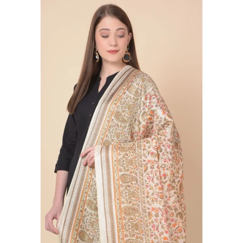 Alternative view of Generic Women's Art Silk Printed Dupatta (White, Length: 2.25 to 2.50 Mtr)