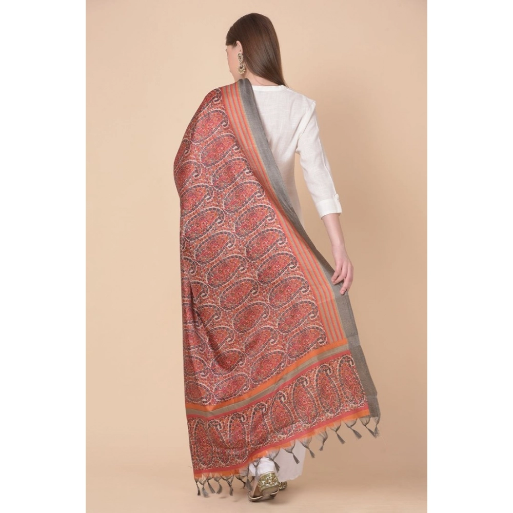 Generic Women's Art Silk Printed Dupatta (Orange, Length: 2.25 to 2.50 Mtr) - Image 4