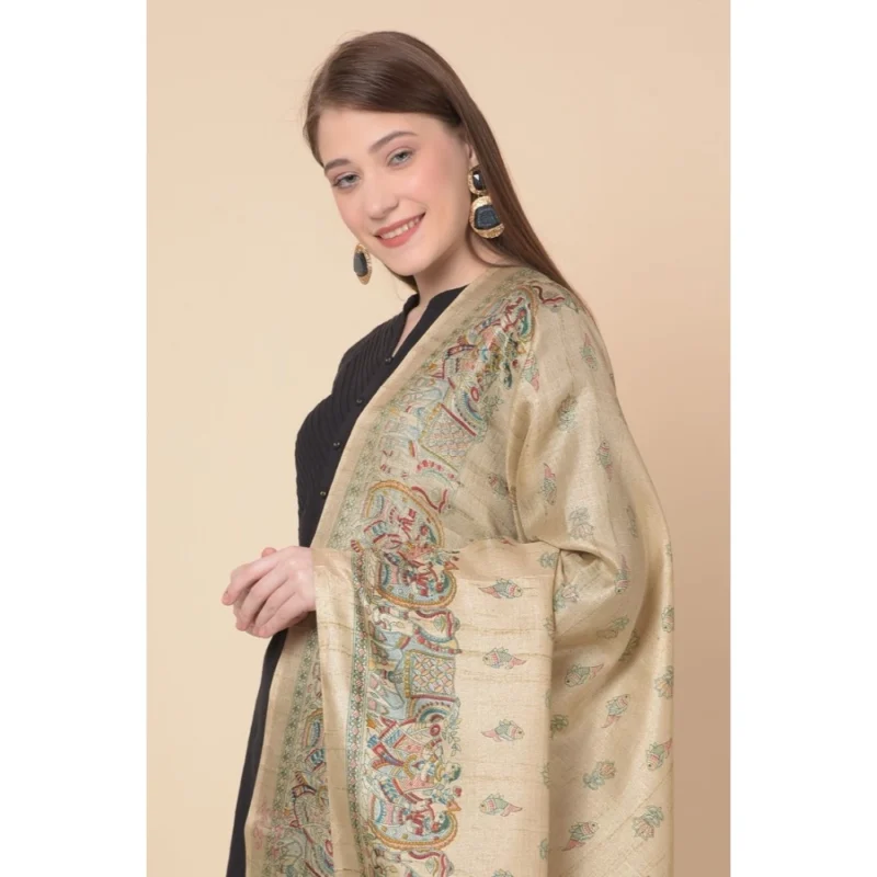 Alternative view of Generic Women's Art Silk Printed Dupatta (Gold, Length: 2.25 to 2.50 Mtr)