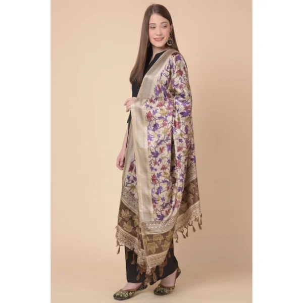 Generic Women's Art Silk Printed Dupatta (Gold, Length: 2.25 to 2.50 Mtr) - Image 3