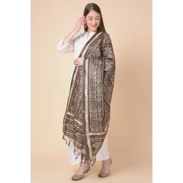 Generic Women's Art Silk Printed Dupatta (Brown, Length: 2.25 to 2.50 Mtr) - Image 4