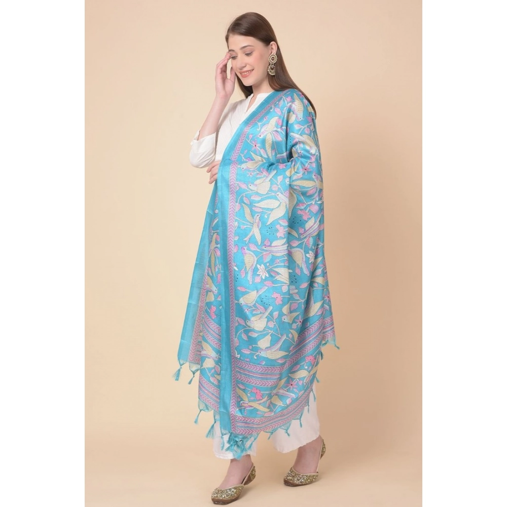 Generic Women's Art Silk Printed Dupatta (Turquoise, Length: 2.25 to 2.50 Mtr) - Image 4