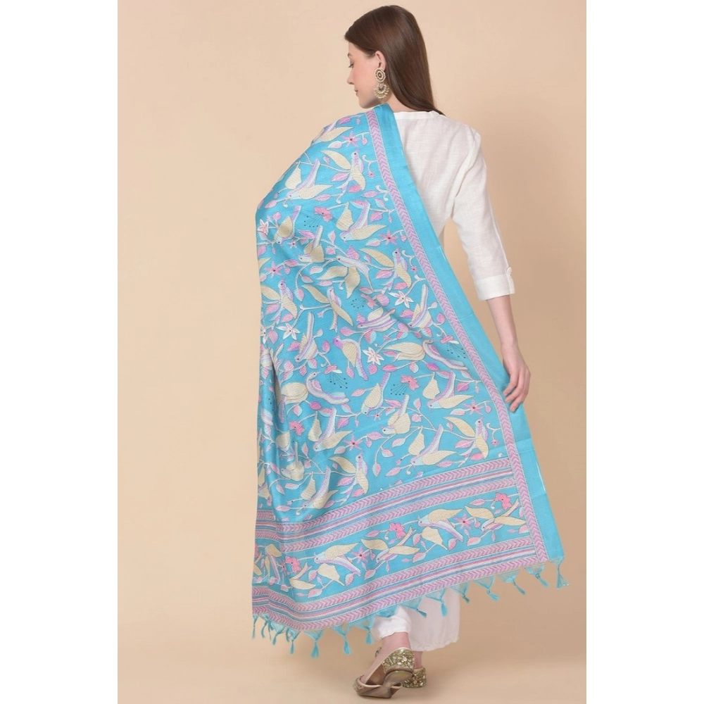 Generic Women's Art Silk Printed Dupatta (Turquoise, Length: 2.25 to 2.50 Mtr) - Image 5