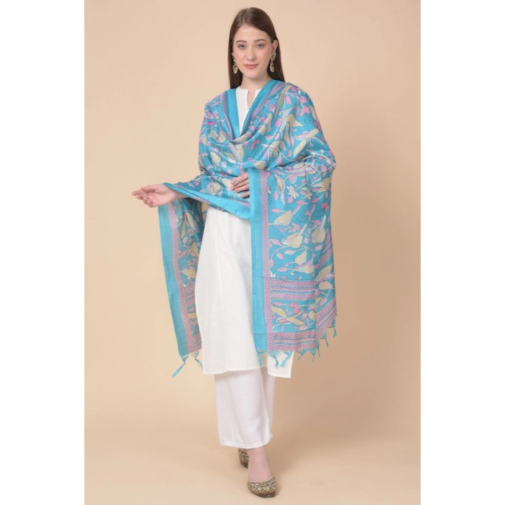 Generic Women's Art Silk Printed Dupatta (Turquoise, Length: 2.25 to 2.50 Mtr) - Image 3