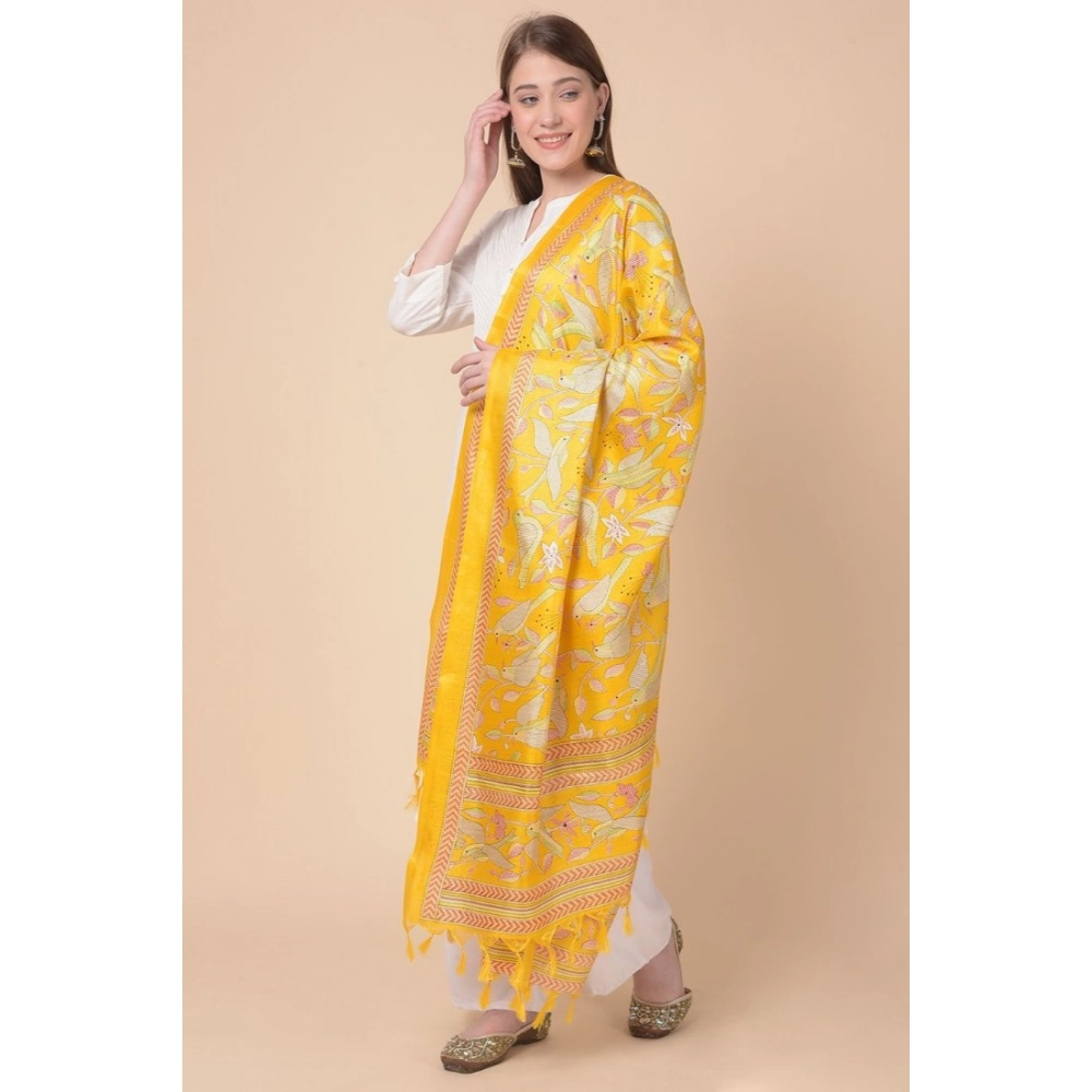 Women's Art Silk Printed Dupatta (Yellow, Length: 2.25 to 2.50 Mtr) - Image 4