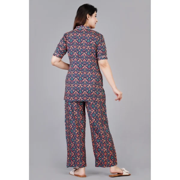 Women's Casual Half Sleeve Printed Viscose Rayon Shirt With Pyjama Pant Night Suit Set (Blue) - Image 5