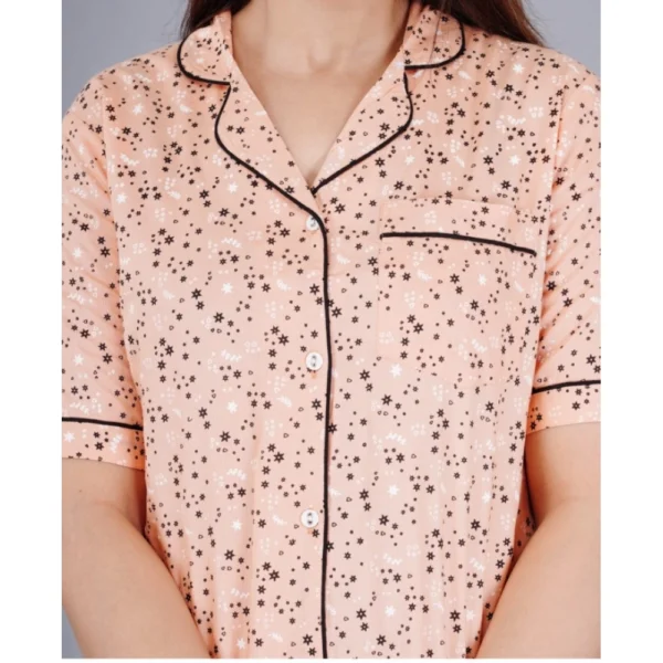 Generic Women's Casual Half Sleeve Printed Viscose Rayon Shirt With Pyjama Pant Night Suit Set (Peach) - Image 3