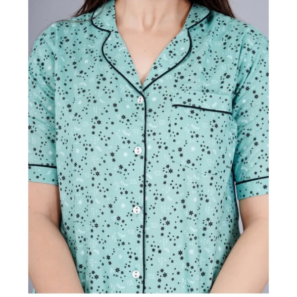 Generic Women's Casual Half Sleeve Printed Viscose Rayon Shirt With Pyjama Pant Night Suit Set (Green) - Image 4