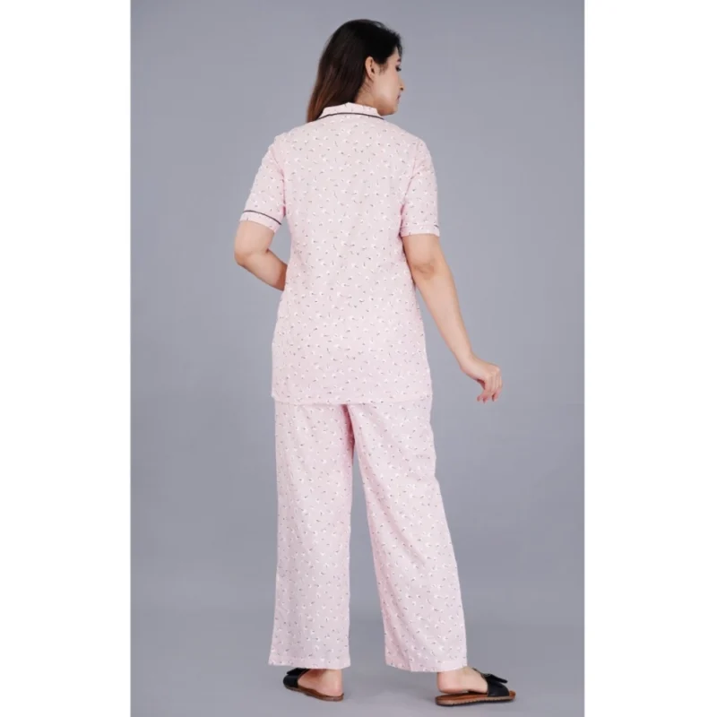 Alternative view of Women's Casual Half Sleeve Printed Viscose Rayon Shirt With Pyjama Pant Night Suit Set (Pink)
