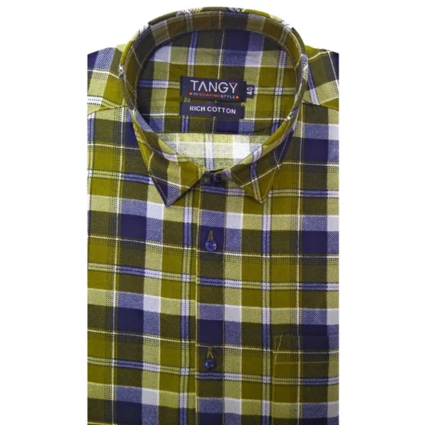 Generic Men's Cotton Lycra Full Sleeve Checked Casual Shirt (Green) - Image 3