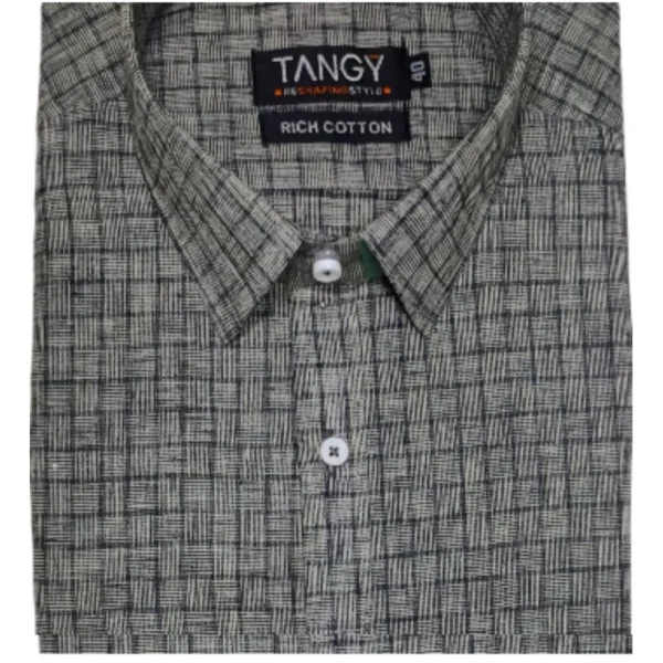 Generic Men's Cotton Lycra Full Sleeve Checked Casual Shirt (Grey) - Image 4