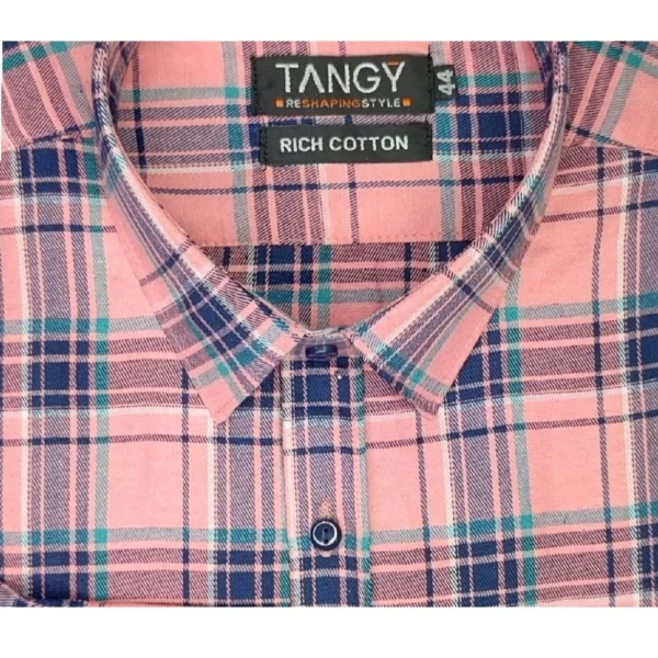 Generic Men's Cotton Lycra Full Sleeve Checked Casual Shirt (Peach) - Image 2