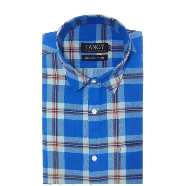 Generic Men's Cotton Lycra Full Sleeve Checked Casual Shirt (Blue White) - Image 3
