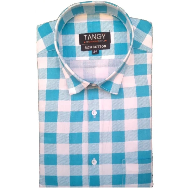 Generic Men's Cotton Lycra Full Sleeve Checked Casual Shirt (Blue White) - Image 4