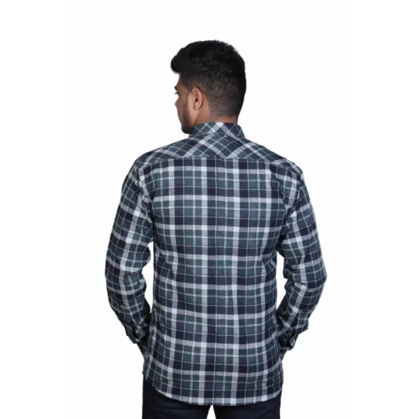 Generic Men's Cotton Lycra Full Sleeve Checked Casual Shirt (Dark Green) - Image 4