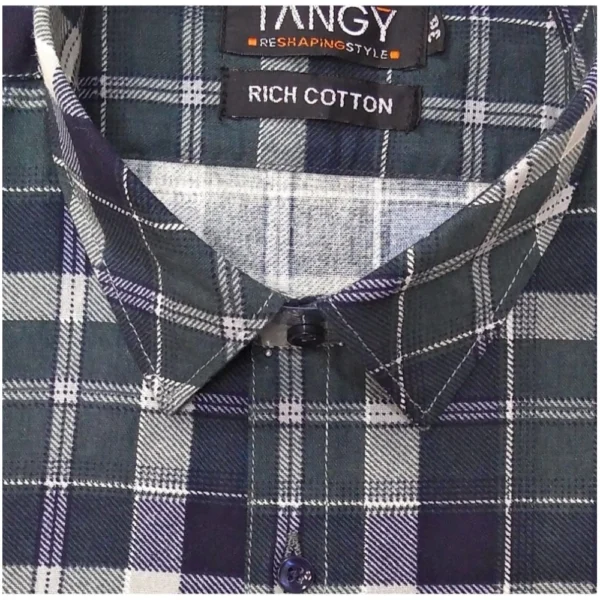 Generic Men's Cotton Lycra Full Sleeve Checked Casual Shirt (Dark Green) - Image 2