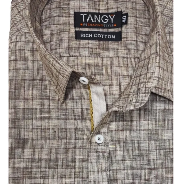 Generic Men's Cotton Lycra Full Sleeve Checked Casual Shirt (Brown ) - Image 3