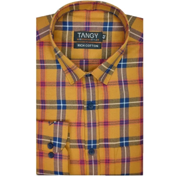 Generic Men's Cotton Lycra Full Sleeve Checked Casual Shirt (Orange) - Image 4