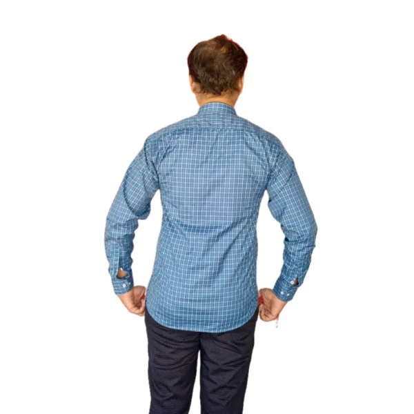 Generic Men's Cotton Lycra Full Sleeve Checked Casual Shirt (Blue) - Image 2