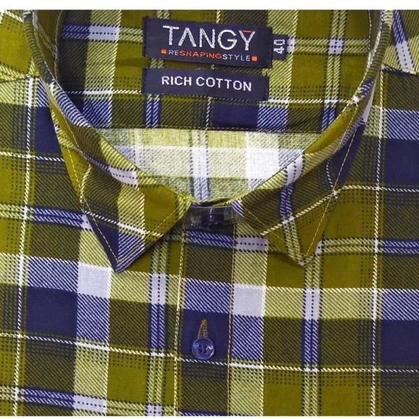 Generic Men's Cotton Lycra Full Sleeve Checked Casual Shirt (Green) - Image 2