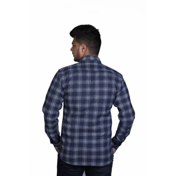 Generic Men's Cotton Lycra Full Sleeve Checked Casual Shirt (Navy Blue) - Image 4