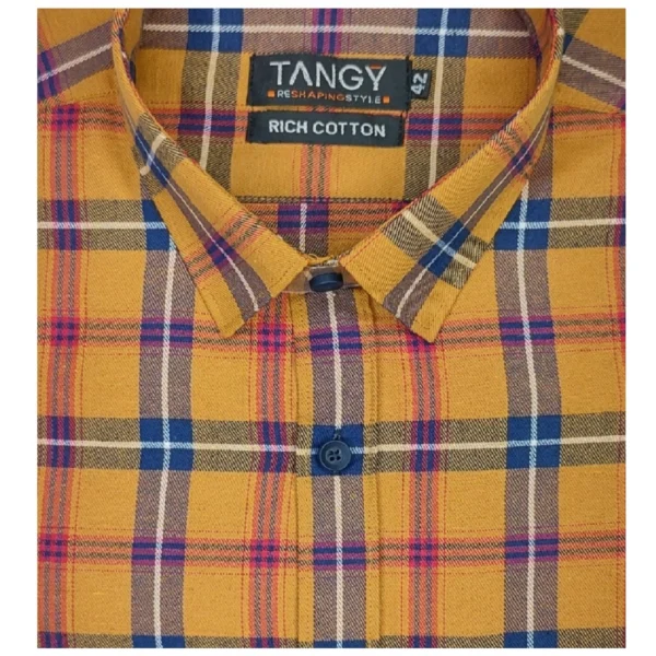 Generic Men's Cotton Lycra Full Sleeve Checked Casual Shirt (Orange) - Image 2