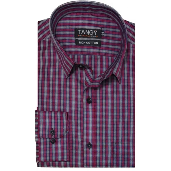 Generic Men's Cotton Lycra Full Sleeve Checked Casual Shirt (Red ) - Image 3