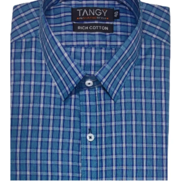 Generic Men's Cotton Lycra Full Sleeve Checked Casual Shirt (Blue) - Image 5