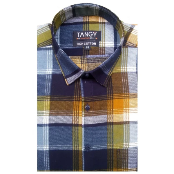 Generic Men's Cotton Lycra Full Sleeve Checked Casual Shirt (Yellow) - Image 4