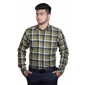 Generic Men's Cotton Lycra Full Sleeve Checked Casual Shirt (Green)