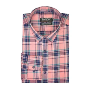 Generic Men's Cotton Lycra Full Sleeve Checked Casual Shirt (Peach)