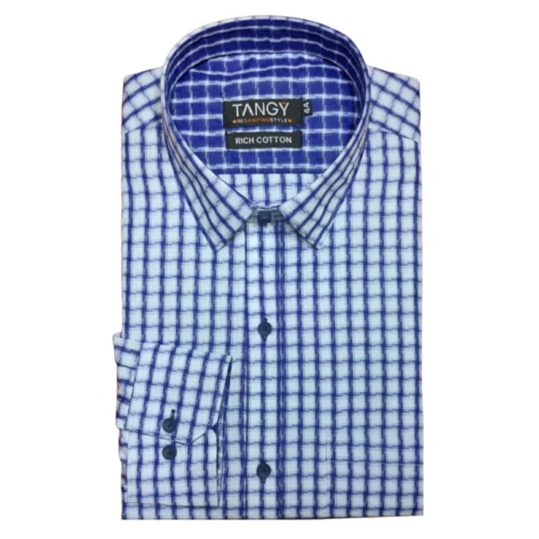 Generic Men's Cotton Lycra Full Sleeve Checked Casual Shirt (White) - Image 2