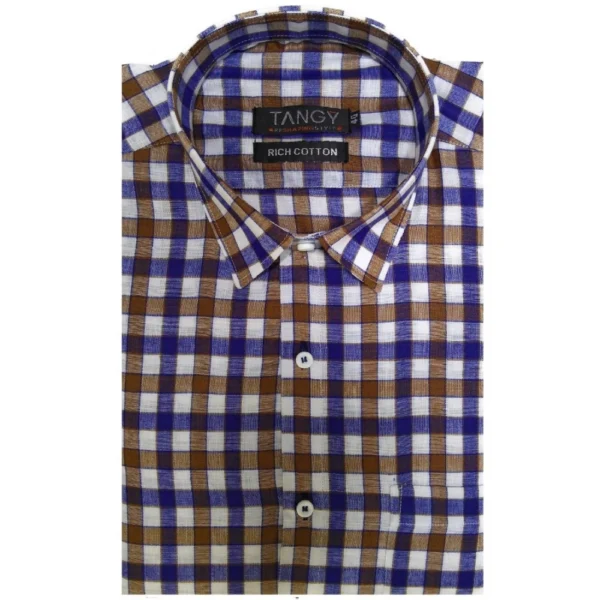 Generic Men's Cotton Lycra Full Sleeve Checked Casual Shirt (Brown Blue) - Image 3