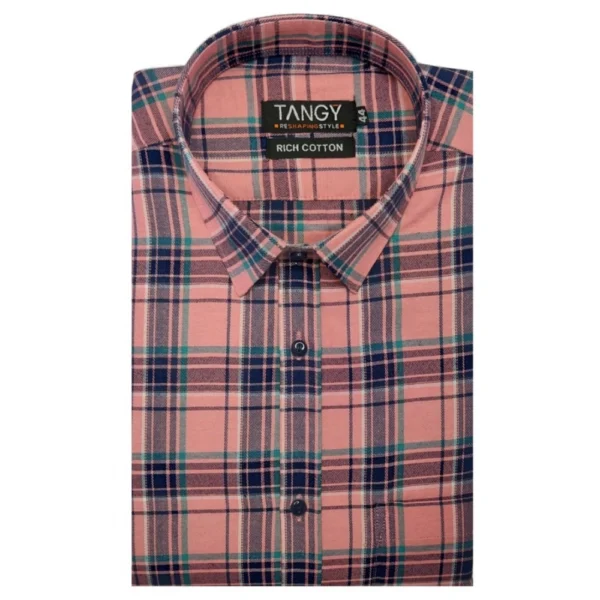 Generic Men's Cotton Lycra Full Sleeve Checked Casual Shirt (Peach) - Image 4