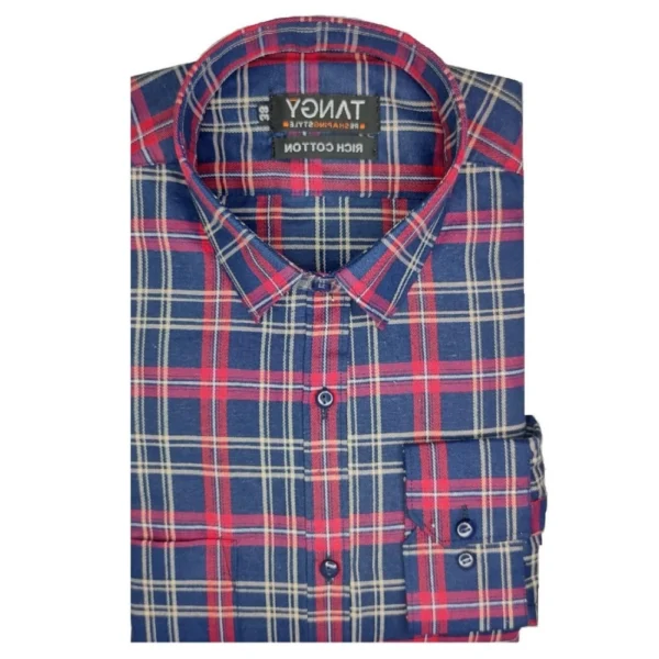Generic Men's Cotton Lycra Full Sleeve Checked Casual Shirt (Red ) - Image 3