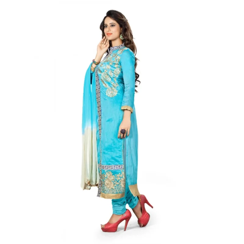 Alternative view of Chanderi Fabric Sky Blue Color Unstitched Salwar-Suit Material With Dupatta
