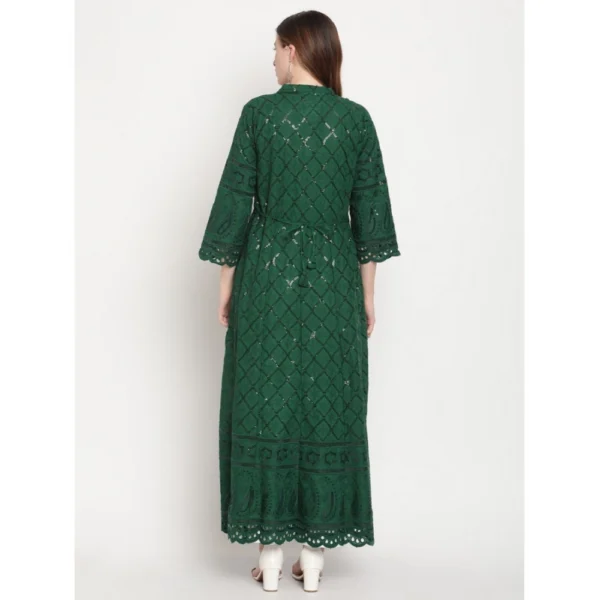 Generic Women's Casual 3/4th Sleeve Embroidered Cotton Kurti (Dark Green) - Image 6