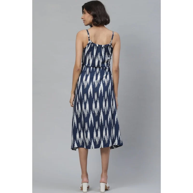 Women's Casual Sleeveless Ikat Print Rayon Dress (Blue) - Image 5