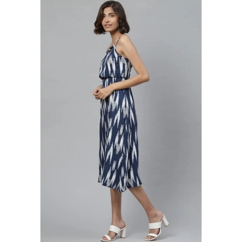 Women's Casual Sleeveless Ikat Print Rayon Dress (Blue) - Image 4