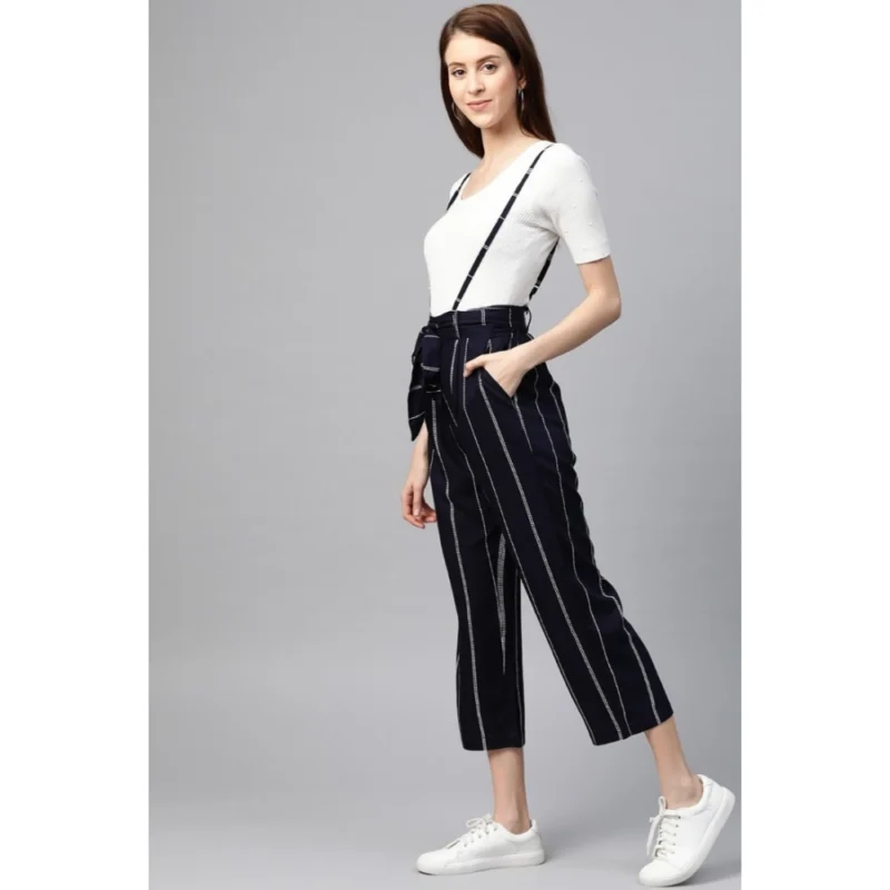 Women's Casual Short Sleeve Striped Rayon Dungaree (Blue) - Image 4