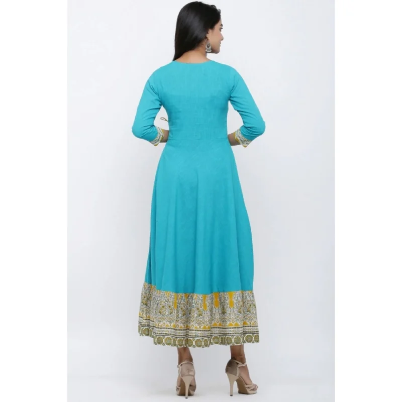 Alternative view of Women's Casual 3/4 th Sleeve Embroidery Cotton Blend Kurti (Torque Green)