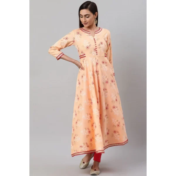 Generic Women's Casual 3/4 th Sleeve Floral Printed Rayon Kurti (Peach) - Image 3