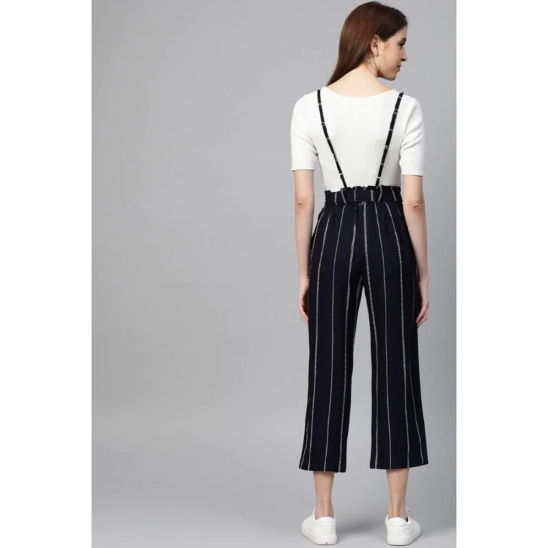 Women's Casual Short Sleeve Striped Rayon Dungaree (Blue) - Image 5