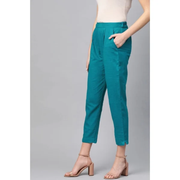 Generic Women's Casual Solid Cotton Slub Trouser Pant (Rama Blue) - Image 5