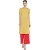 Generic Women's Casual Short Sleeves Floral Printed Cotton & Rayon Kurti Palazzo Set (Yellow & Red)