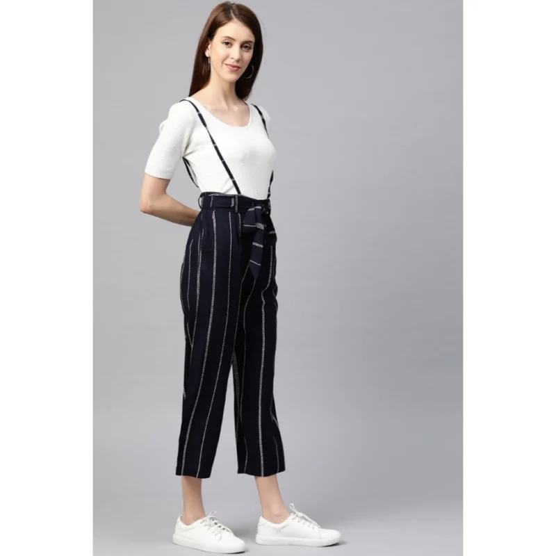 Alternative view of Women's Casual Short Sleeve Striped Rayon Dungaree (Blue)