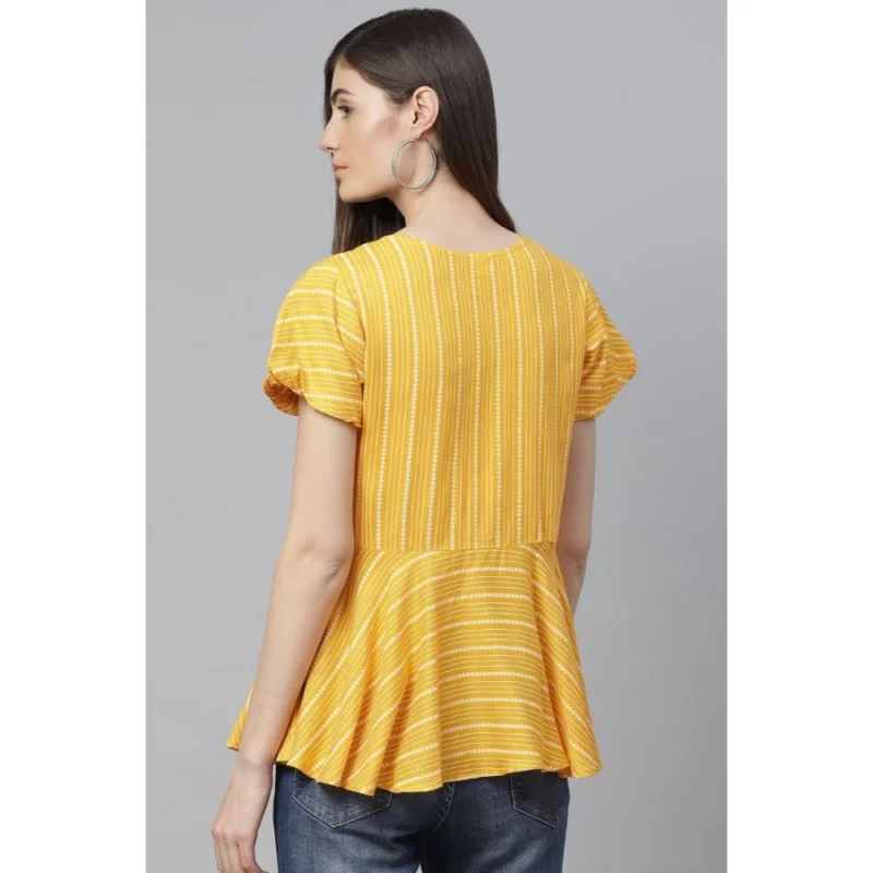 Alternative view of Women's Casual Short Sleeves Stripe Printed Rayon Top (Mustard)