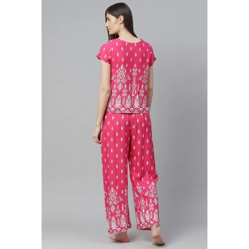 Alternative view of Women's Casual Short Sleeve Printed Rayon Pajama Set (Pink)