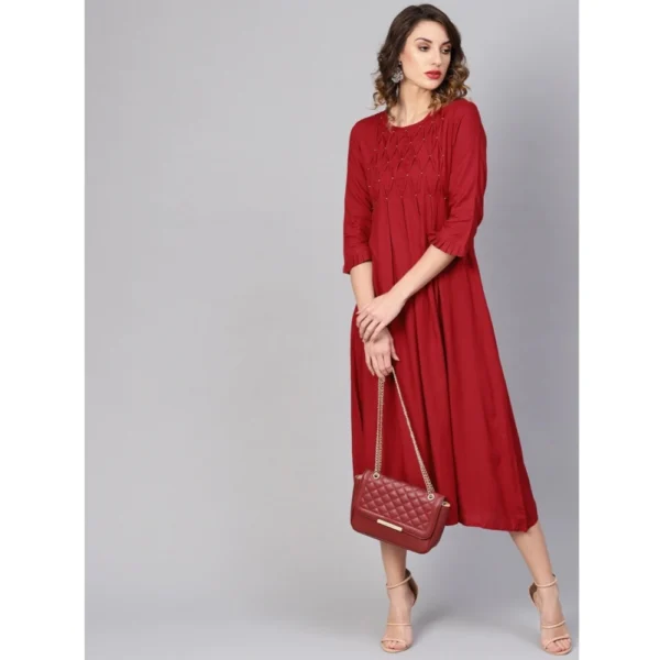 Generic Women's Casual 3/4 th Sleeve Solid Rayon Dobby Dress (Maroon) - Image 5