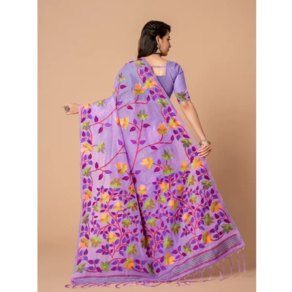 ?Women's Cotton Printed Saree With Unstitched Blouse (Lavender, 5-6 Mtrs) - Image 3